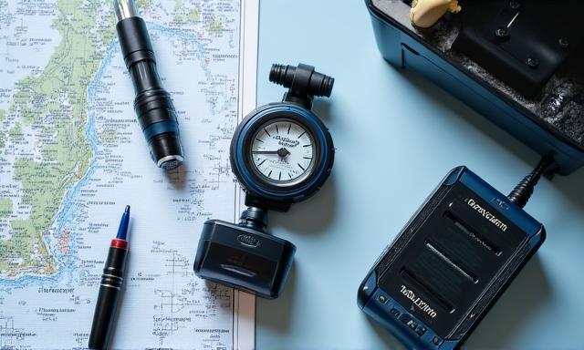 Barometric pressure gauge and marine chart layout